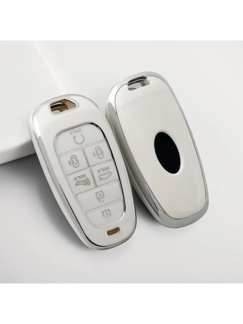 Leather Key Fob Cover with Keychain - Soft TPU Full Protection for 2021-2024